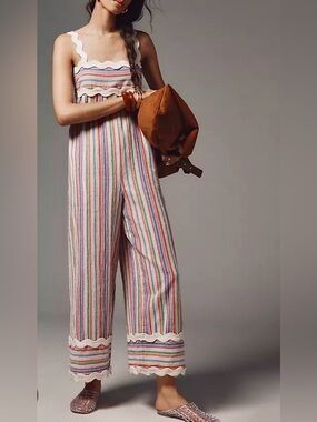 Anthropologie SAYLOR Multistripe Wide-Leg Jumpsuit in Pastel Stripe NWT